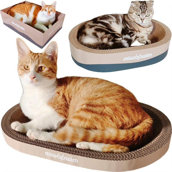 Miwoowim 3-Piece Cat Scratcher Set, Oval Bowl Nest for Indoor Cats | 2 Oval Bed &1 Box for Scratching & Lounging,Durable round Corrugated Cardboard Pad & Catnip Toy.Furniture Protector for Couch2