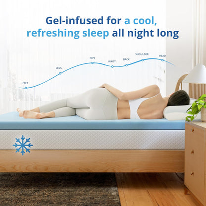 EGOHOME 2 Inch Queen Memory Foam Mattress Topper- Cooling Gel Infused | Pressure Relieving Pad in a Box, Dorm Room Essentials, Certipur Certified, Blue3