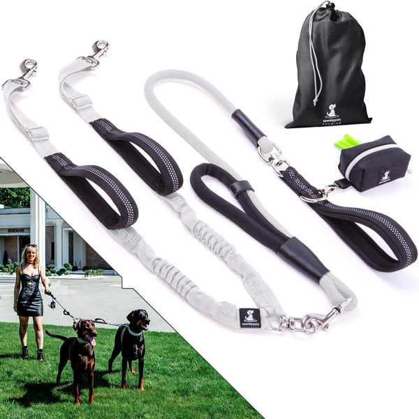 Sparklypets Double Dog Leash for 2 Dogs – Rope Bungee Dual Leash for Medium and Large Breeds with Padded Handles & Tangle Free (Teal, Medium/Large)19