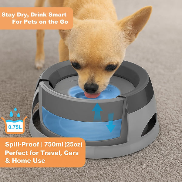 25Oz Spill-Proof Dog Water Bowl – Slow Drink, No-Splash Pet Feeder for Small/Medium Dogs, Cats, Puppies & Kittens, Non-Slip Portable Bowl for Car, Travel, Home – Grey3