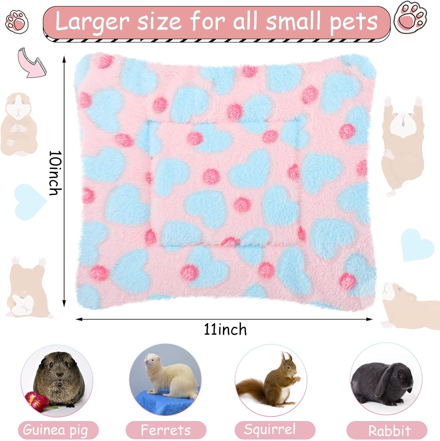 jetec-3-pcs-bunny-guinea-pig-beds-soft-bunny-mats-warm-guinea-pig-mat-small-animal-bed-pads-fleece-sleeping-pads-for-indoor-rabbit-hamster-squirrel-hedgehog-chinchillafleece-heart-purple