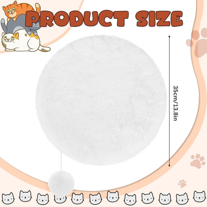 Abbylike 3 Pack 14" round Cat Dog Bed Cushion Pad Mat Faux Rabbit Fur Pet Sleeping Mat with Small Ball Warm Plush anti Slip Washable Cat Tree Tower Replacement Cushion Pad for Carrier Crate, White2