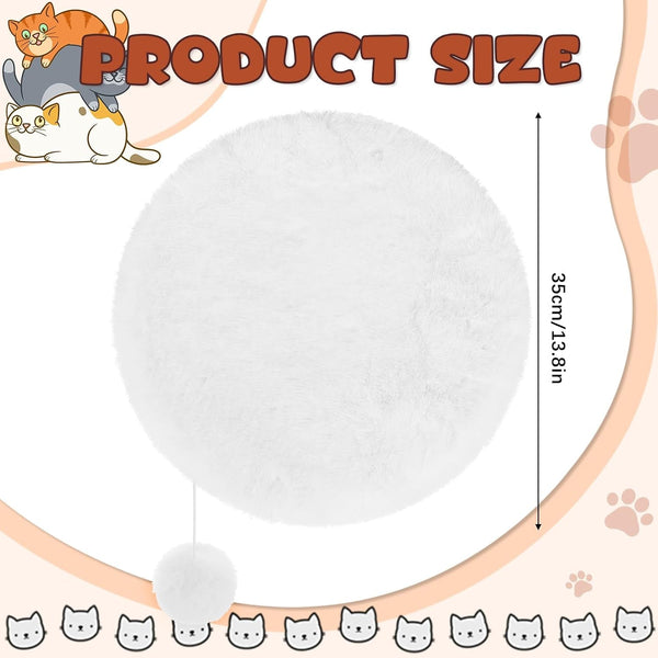 Abbylike 3 Pack 14" round Cat Dog Bed Cushion Pad Mat Faux Rabbit Fur Pet Sleeping Mat with Small Ball Warm Plush anti Slip Washable Cat Tree Tower Replacement Cushion Pad for Carrier Crate, White2