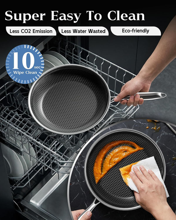 Frying Pan Nonstick with Lid, Honeycomb, Pfas-Free, All Cooktops | Non Stick Frying Pans, Induction Cookware, Pfas-Free Coating; Lid & Stay-Cool Handle; Even Heating; All Cooktops7