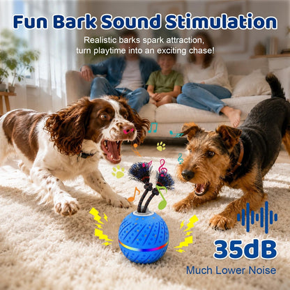 Smart Interactive Dog Toys Ball for Aggressive Chewers Medium Large,E-Tpu | Auto-Moving & Bouncing Ball, 2 Modes with RGB Lights & Bird Sounds,Bite-Resistant Rope, IP54 Waterproof, Type-C Fast Charge3