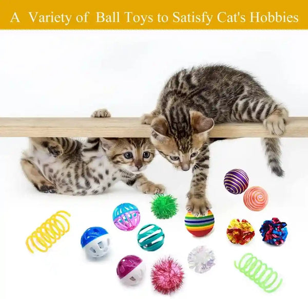 LASOCUHOO Cat Toys Kitten Assortment - Rainbow, Crinkle, Sparkle, Bell & Sisal Balls for All Cats - 30 Packs5