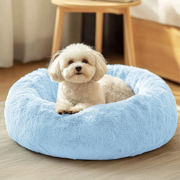 JOLLYVOGUE Small Dog Bed, Calming Soft Anti-Anxiety Donut Cat Bed, Washable round Fluffy Cushion for Small and Medium Pets (20")10