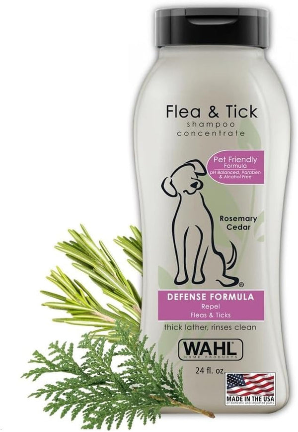 Wahl USA Flea & Tick Repelling Dog Shampoo, Rosemary & Cedar, 24 Oz | Fleas & Tick Defense Formula Shampoo for Dogs, Rosemary Cedar Scent – Model 820007A2