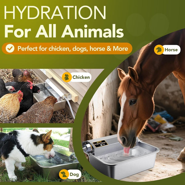 Automatic Water Dispenser for Dogs 2 Gallons, 304 Stainless Steel Dog Water Bowl Dispenser for Farm Chicken Pets Indoor&Outdoor Dog Waterer Feeder Fit 3/4'' GHT Faucet Auto Filling Wide Drinking Area3