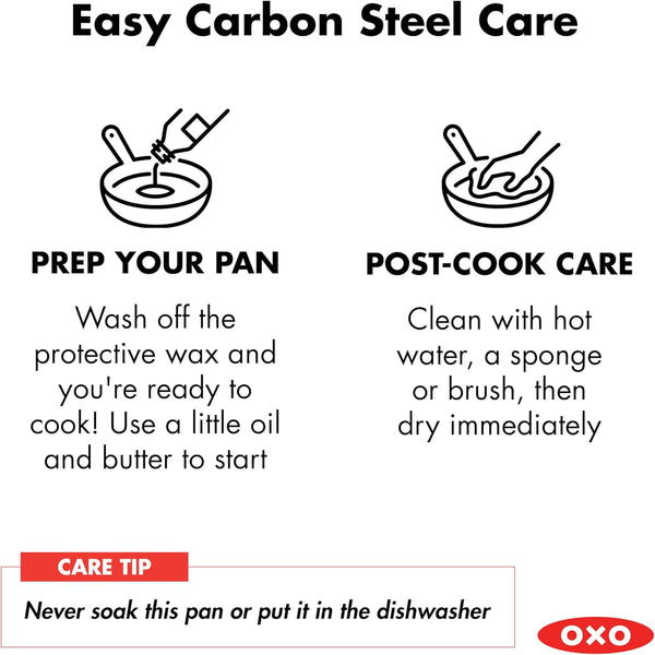 OXO Obsidian 10" Carbon Steel Frying Pan, Pre-Seasoned Skillet, Builds Natural Nonstick with Use, Induction Ready, Oven Safe, Removable Silicone Handle5
