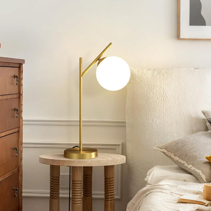 Mid Century Modern Table Lamp, 1 Light Brass Glass Globe Bedside Lamp, Contemporary Metal Table Lamp with Milky White Glass Shadefor Bedroom Living Room Study Room3