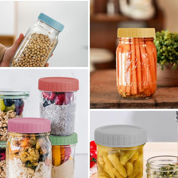 8PCS Regular Mouth Plastic Mason Jar Lids, Leak Proof | Colored, with Silicone Rings, Airtight Leakproof Seal, Fit for Ball & Kerr Canning Jars, Reusable Jars Accessories8