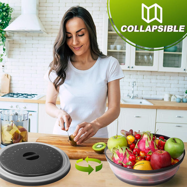 Large Microwave Splatter Cover & Silicone Mat,12 Inchs Vented Collapsible Guard Dish Plate Lid & round Kitchen Mat for Food9