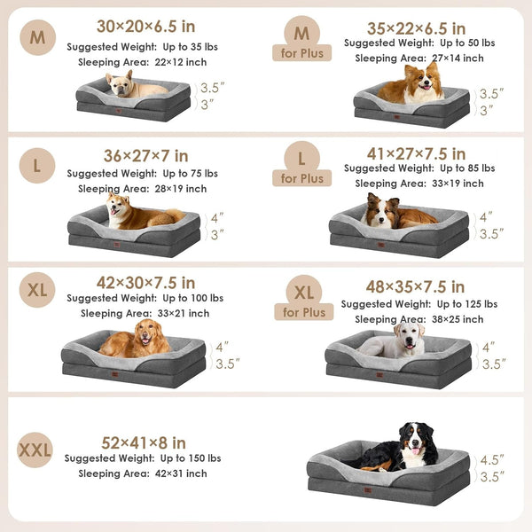 EHEYCIGA Orthopedic XL Dog Bed for Large Sized Dog, 42X30 Inch Extra Large Memory Foam Dog Couch Bed with Sides, Waterproof Liner & Washable Removable Cover, Bolster Pet Sofa, Grey5