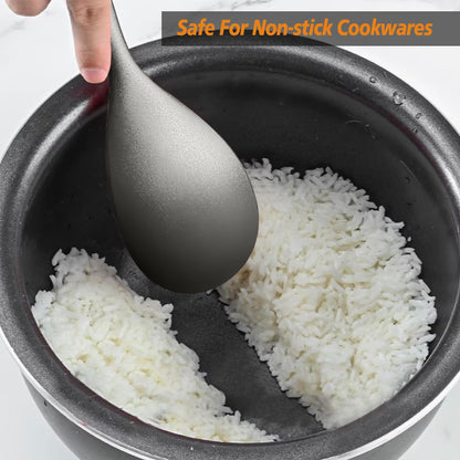 Silicone Cooking Spoon & Rice Scooper Set for Nonstick Cookwares, 2Pc Black | Bpf-Free,Heat Resistant- Seamless Design, Non- Toxic Kitchen Utensils for Cooking, Serving, Mixing, Scoop, Scrape, Stirring9