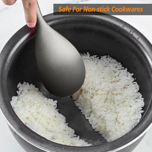 Silicone Cooking Spoon & Rice Scooper Set for Nonstick Cookwares, 2Pc Black | Bpf-Free,Heat Resistant- Seamless Design, Non- Toxic Kitchen Utensils for Cooking, Serving, Mixing, Scoop, Scrape, Stirring9