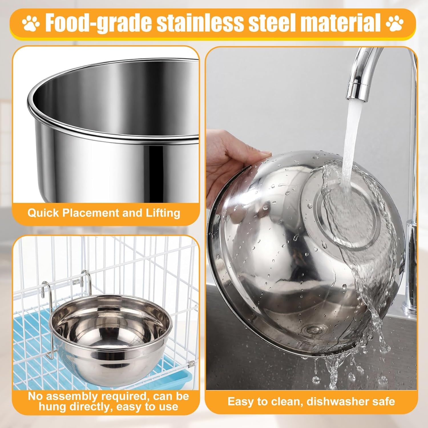 zhehao-4-pack-hanging-dog-water-and-food-bowls-for-kennel-cage-no-spill-dog-crate-water-bowl-stainless-steel-bowls-dish-for-dogs-crate-cage-accessories-35oz-50oz-65oz