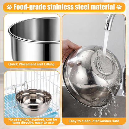 Zhehao 4 Pack Hanging Dog Water and Food Bowls for Kennel Cage, No Spill Dog Crate Water Bowl, Stainless Steel Bowls Dish for Dogs Crate Cage Accessories (35Oz & 50Oz & 65Oz)3