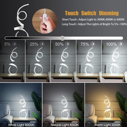 20W 2700LM 3 Colors Dimmable LED Art Table Lamp 21.4 Inch with Touch Switch for Living Room,Bedroom (White)3