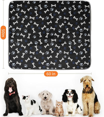Washable Waterproof Dog Blankets for Large Dogs, 50"X60" Black | Soft Fluffy Pet Blanket for Couch Sofa Car Crate, Bed Furniture Protector, Reversible Sherpa Fleece Dog Blanket, Paw Pattern2