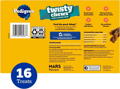 Pedigree Twisty Chews Medium/Large Dog Treats, Chicken & Beef, 16 Count | Long-Lasting Dental Chews, Rawhide-Free, Twisted Design, Helps Clean Teeth, Easy to Digest, Includes 4 Packs of 4 Treats9