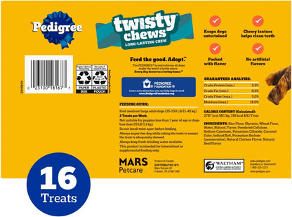 Pedigree Twisty Chews Medium/Large Dog Treats, Chicken & Beef, 16 Count | Long-Lasting Dental Chews, Rawhide-Free, Twisted Design, Helps Clean Teeth, Easy to Digest, Includes 4 Packs of 4 Treats9
