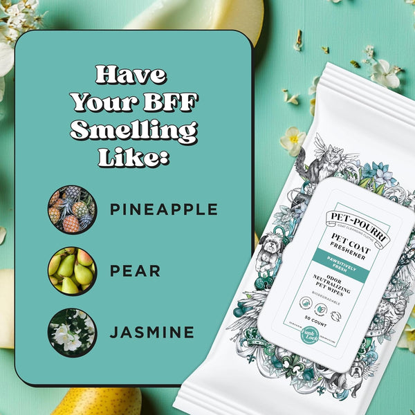Poo-Pourri Pawsitively Fresh Deodorizing Pet Wipes – Quick Cleaning Wipes for Dogs & Cats – Plant Based Ingredients – Vet Recommended – Cleaner Odor Remover Wipes for Paw, Fur & Skin Soothing10