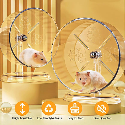 Silent Hamster Exercise Wheel,9.5 Inch Quiet Spinner Syrian Hamster Running Wheel,Silent Wheels with Anti-Skid & Adjustable Stand for Gerbils, Rats, or Other Small Pets,Transparent3
