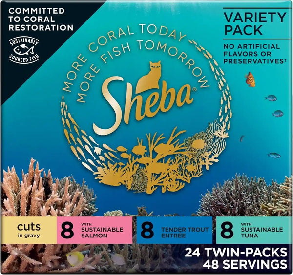 Sheba Perfect Portions Cuts Wet Cat Food, Multipack, 2.6 Oz, 24 Ct | Grain-Free, Chicken, Salmon & Turkey Flavors, Protein-Rich, No Corn or Soy, Essential Vitamins & Minerals, Twin-Pack Trays13