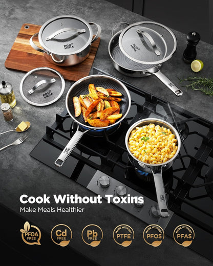 Pots and Pans Set Hybrid Stainless Steel, 17PC Nonstick Tri-Ply Cookware Set W/Frying Pan, Dishwasher & Oven Safe, Pfoa-Free, Metal Utensil Safe, Suitable for All Cooktops3
