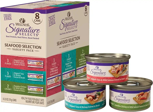 Wellness CORE Signature Selects Variety Pack Adult Canned Wet Cat Food, Natural, Protein Rich, Grain Free, Poultry Recipes, 2.8 Oz, Pack of 8 Cans11