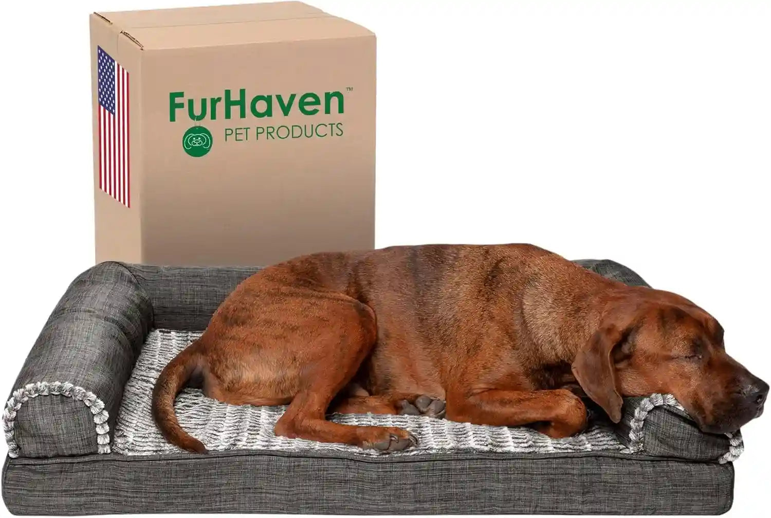 furhaven-memory-foam-dog-bed-for-medium-small-dogs-w-removable-bolsters-washable-cover-for-dogs-up-to-35-lbs-luxe-faux-fur-performance-linen-sofa-woodsmoke-medium