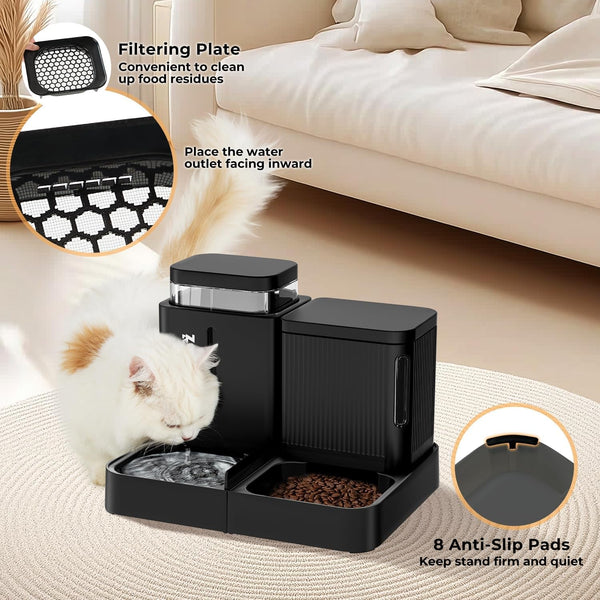 ZOMISIA Gravity Dog Food and Water Dispenser, 2 in 1 Automatic Dog Feeder with 180 Degree Rotatable, 2 Pack Large Capacity Self Feeding for Small Dogs Puppy, Black, 1.6Galx24