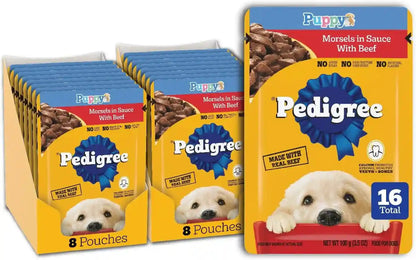 Pedigree Puppy Morsels Wet Dog Food Pouch, Chicken, 3.5 Oz, 16 Count | Steam Cooked, High Quality Animal Protein, DHA Brain Support, Calcium for Teeth & Bones, Topper or Complete Meal15