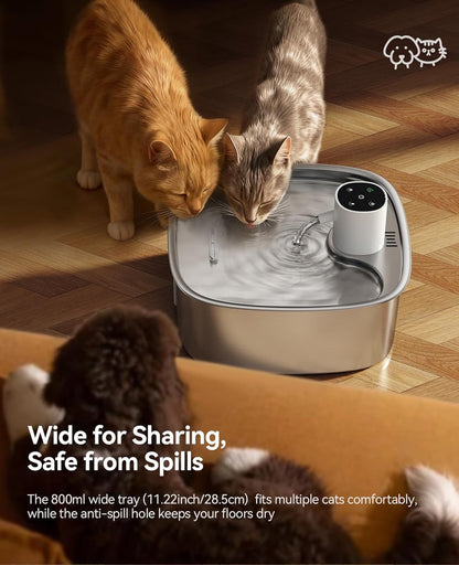 Cordless Wider Tray Dog Water Fountain, 5000Mah Battery Operated Dog Water Bowl Dispenser with 3 Motion Sensor, FEELNEEDY Stainless Steel Pet Water Fountain for Multi-Pets, Easy Setup & Clean, 8L6