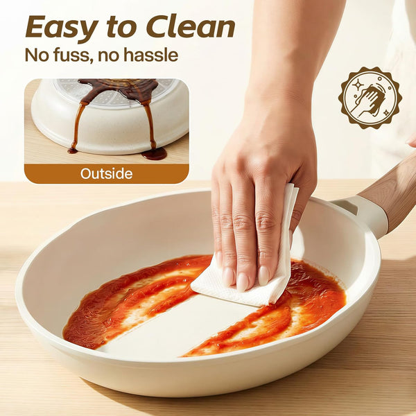 UESLUCK 8 Inch Creamic Non Stick Frying Pan with Lid- Small Creamic Skillet with Lid, Egg Pan Non Stick with Cool-Touch Handle, PFAS & PTFE Free, Compatible with All Stovetops4