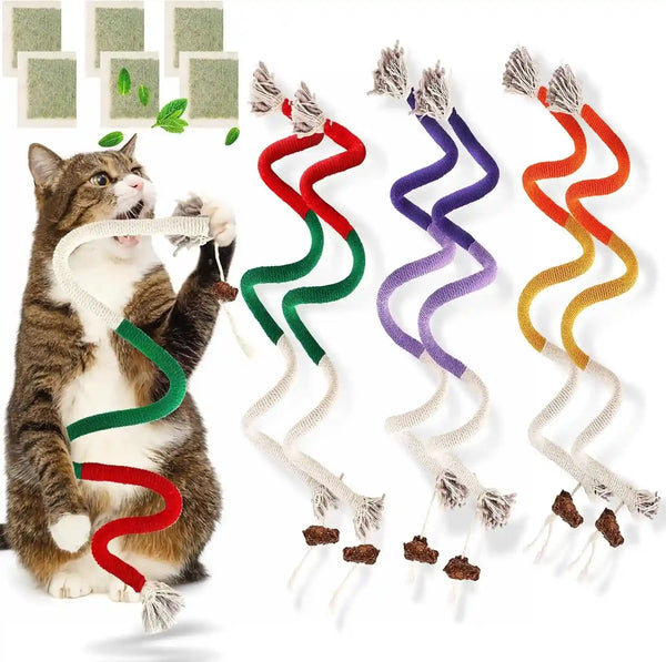 TEAWOO Cat Toys Chew Ropes 3Pcs with Natural Catnip, Safe Teeth Cleaning Toy for Indoor Kittens, Interactive Cat Kitty Toys for All Breeds (27.56 Inches, 3 Bags of Catnip Included)8