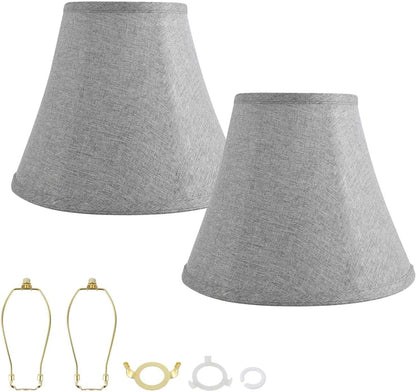 Bell Lamp Shade Set with 2 Lamp Harps – 2-Pack Gray Linen Shades with Metal Frame, 6.7"X13"X10", Spider Fitter for E26/E14 Table, Floor, and Pendant Lamps1
