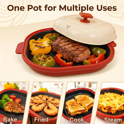Microwave Grill Pan with Lid for Meat, Browning and Crisping, Red | Nonstick Grill Plate with Even Heating for Fast Cooking and Crispy Results, Ideal for Bacon, Pizza, Sandwiches and More3