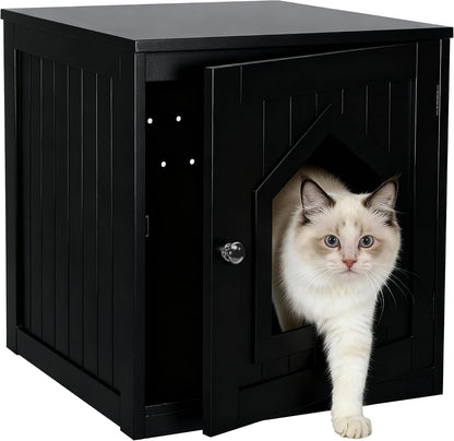 ZENY Hidden Cat Litter Box Furniture - Enclosed Cabinet with Vent Holes, Indoor Wooden Washroom, End Table, Nightstand (Black)1