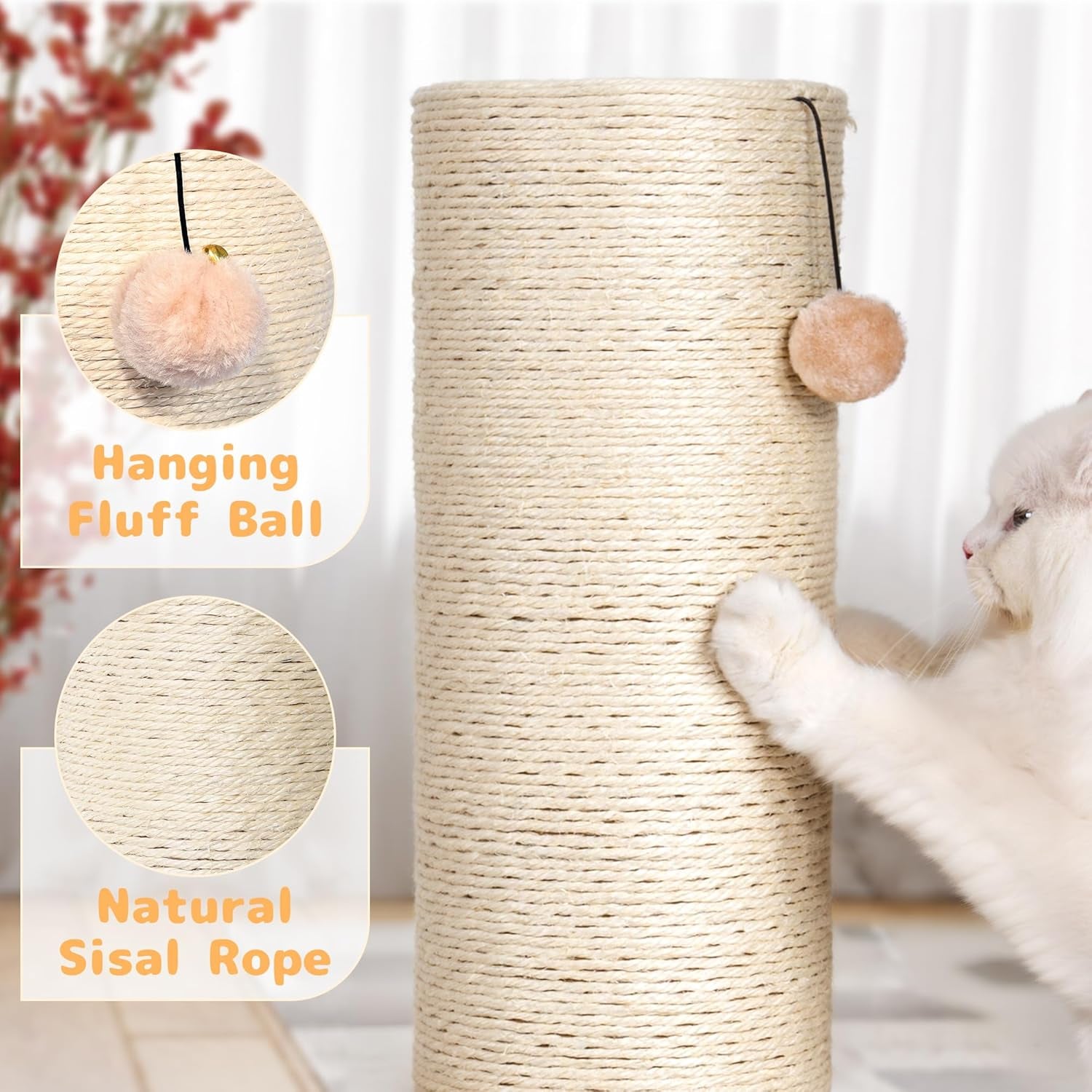 kamaboko-29-5-cat-scratching-post-7-5-ultra-large-diameter-natural-sisal-cat-scratch-post-scratch-resistant-tall-cat-scratcher-for-indoor-cats-protect-your-furniture-beige-pack-of-1