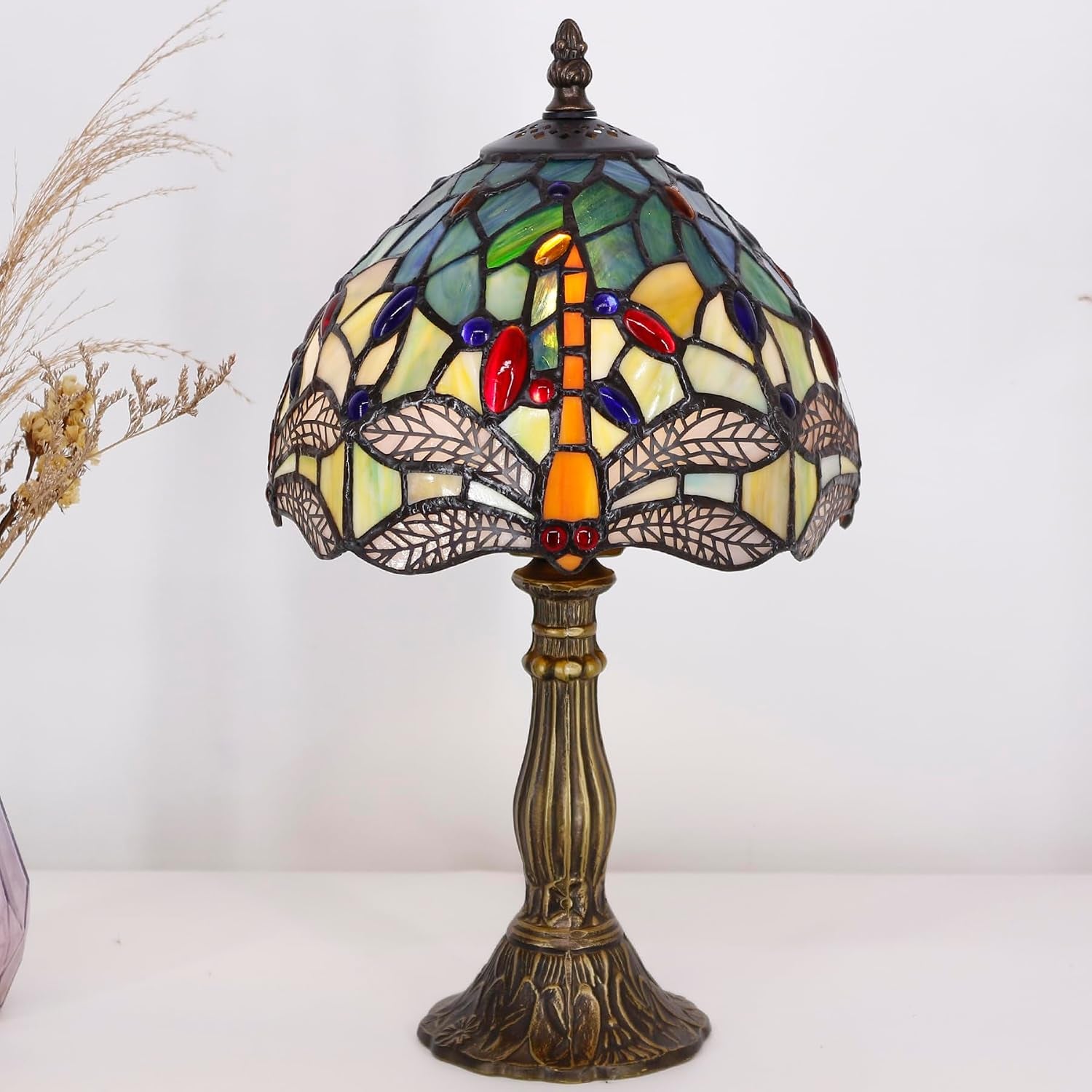 table-lamp-base-replacement-onlyb-4-h-15-inch-fit-for-6-8-10-inch-tiffany-style-stained-glass-lampshade-dark-bronze-finish-resin-push-switch-on-cord
