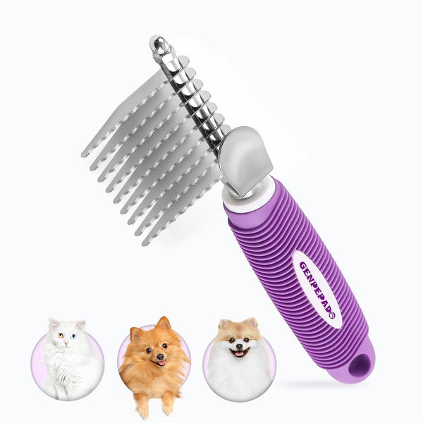 GENPEPADO Dematting Undercoat Rake Comb for Dogs & Cats with Long 2.5-In Stainless Steel Safety Blades for Removing Knots, Mats & Tangles - Pet Grooming Deshedding Brush Tool with Anti-Slip Grip1
