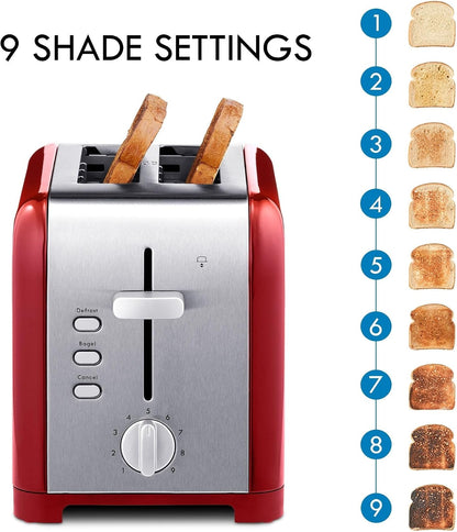 Kenmore 2-Slice Toaster, Stainless Steel, Red and Silver, with Extra Wide Slots, Self-Adjusting Bread Guides, Defrost, Bagel and Removable Crumb Tray, Small (KKTS2SR AZ)4