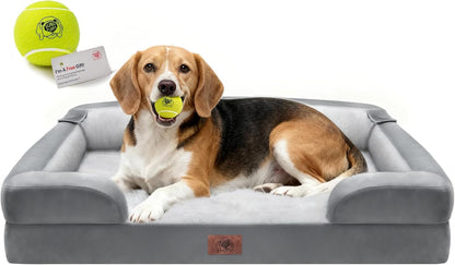 Waterproof Orthopedic Dog Bed for Extra Large Sized Dogs | Memory Foam Pet Bed Sofa with Bolster, Dog Couch with Washable Cover & Non-Slip Bottom, 42X30 Inch, Grey45
