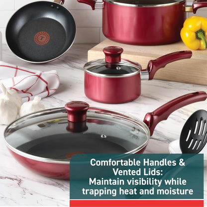 Essentials Non-Stick Pots and Pans Cookware 10 Piece Set, Red5
