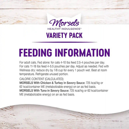 Wellness Healthy Indulgence Morsels Variety Pack Adult Wet Cat Food, Natural, Protein Rich, Grain Free, 2 Flavors, 3 Oz, Pack of 8 Pouches8
