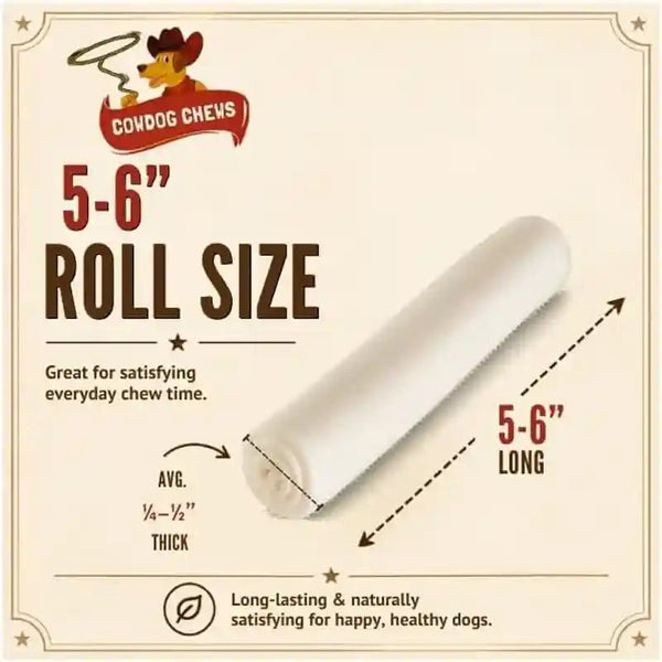 Cowdog Chews 5-6 Inches Rawhide Retriever Roll - Chewing Dog Treat, 100% Natural - Natural Grass Fed Livestock Sourced (50 Pack)2