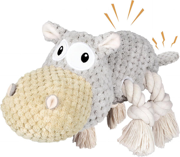 TOOPTATE Hippo Squeaky Dog Toy, Blue, Medium | Cute Plush Design, Rope Legs for Tugging, Helps Keep Dogs Busy, Suitable for Small, Medium, and Large Dogs8