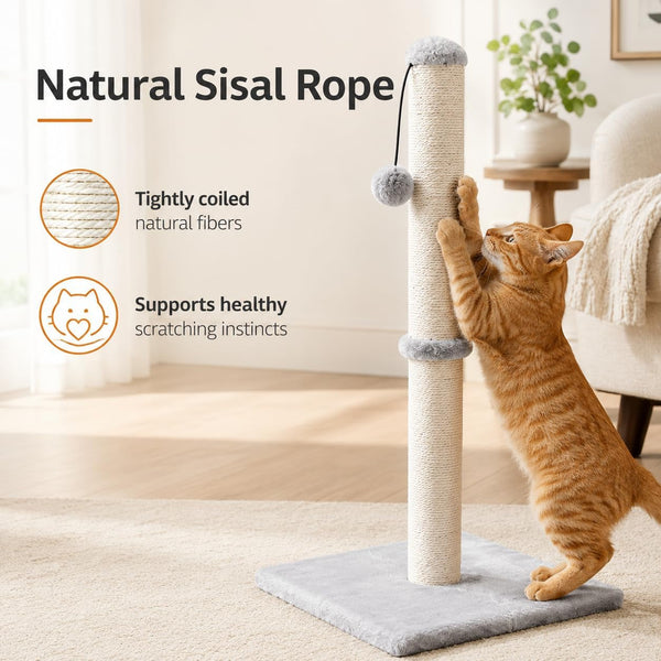 Dimaka 29" Height Tall Cat Scratching Post, Claw Scratcher with Sisal Rope and Covered with Soft Smooth Plush, Vertical Scratch [Full Strectch] for Standard Size Cats(Grey, 29 Inches for All Cats)8